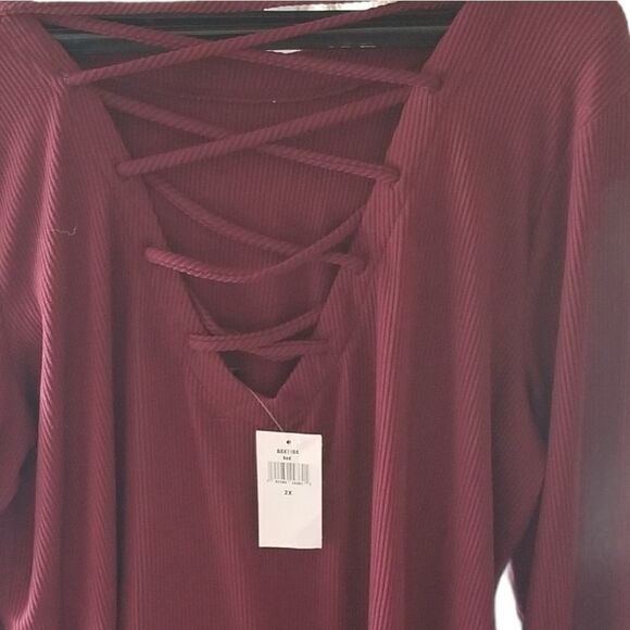 Planet Gold Trendy Plus Size Lace Up Top - Picture 4 of 6